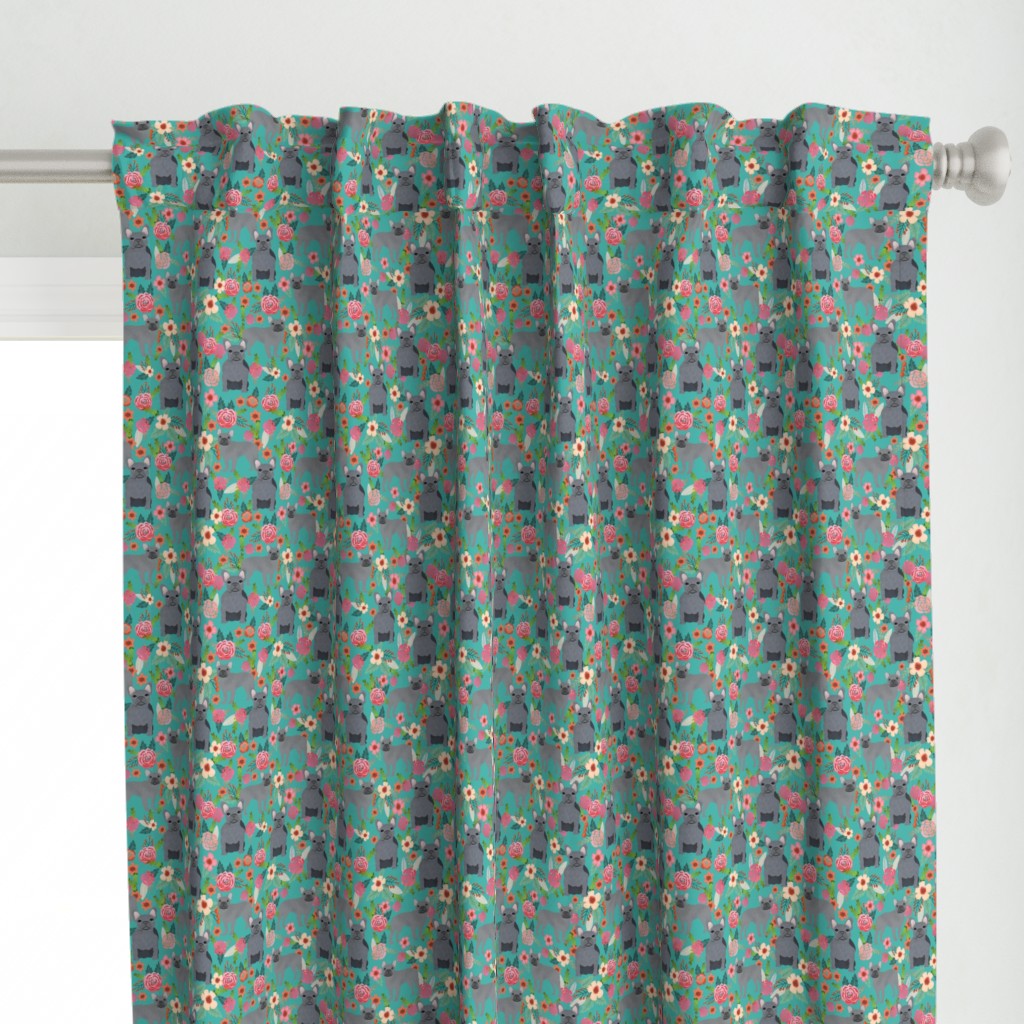 frenchie floral grey coat flowers dog breed fabric teal