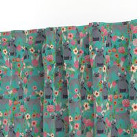 frenchie floral grey coat flowers dog breed fabric teal