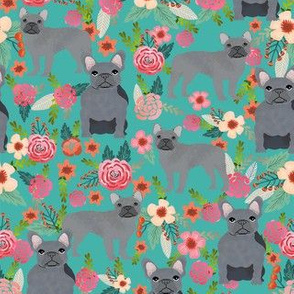 frenchie floral grey coat flowers dog breed fabric teal