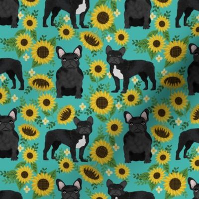 frenchie sunflower black coat dog breed fabric teal