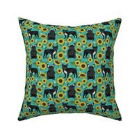 frenchie sunflower black coat dog breed fabric teal