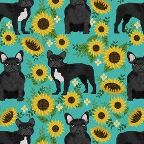 frenchie sunflower black coat dog breed fabric teal