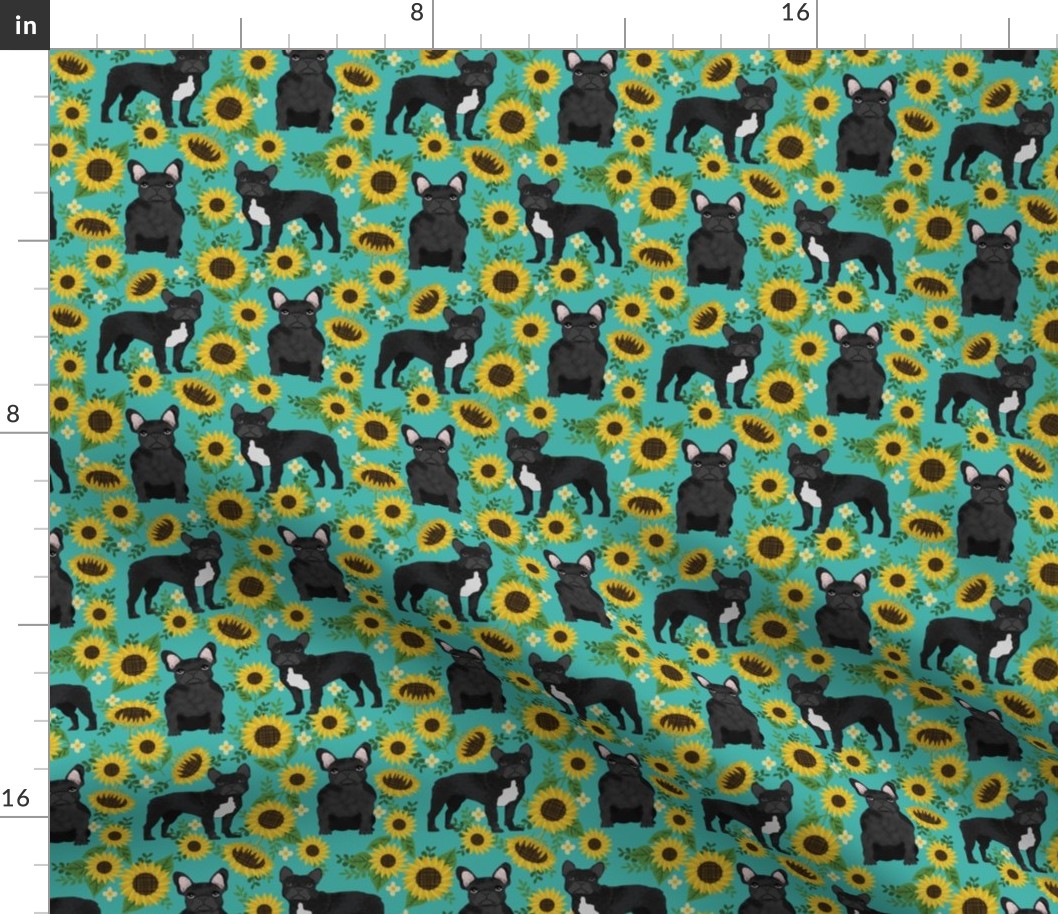 frenchie sunflower black coat dog breed fabric teal