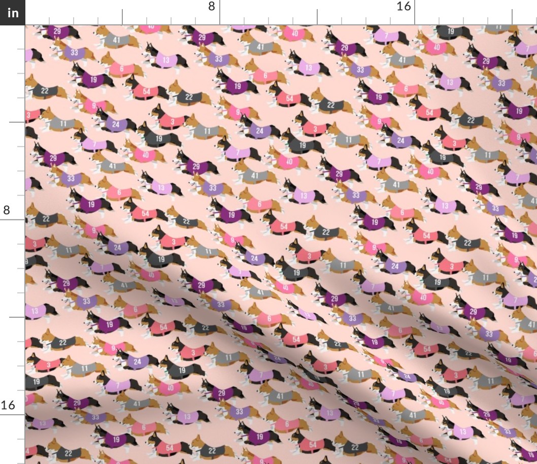 corgi runnnig  racing corgis dog fabric pink