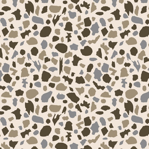 terrazzo in brown, tan and gray on cream