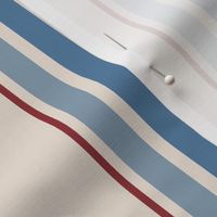 farmhouse ticking stripes in blue and red on cream