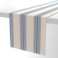 farmhouse ticking stripes in blue and red on cream