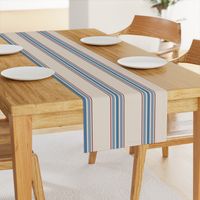 farmhouse ticking stripes in blue and red on cream