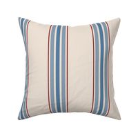 farmhouse ticking stripes in blue and red on cream