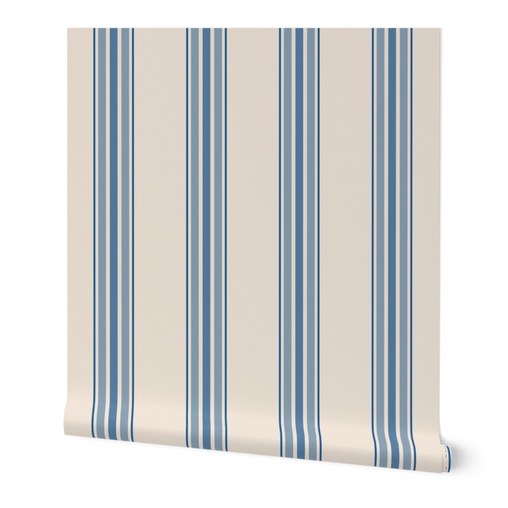 farmhouse ticking stripes in blue and cream