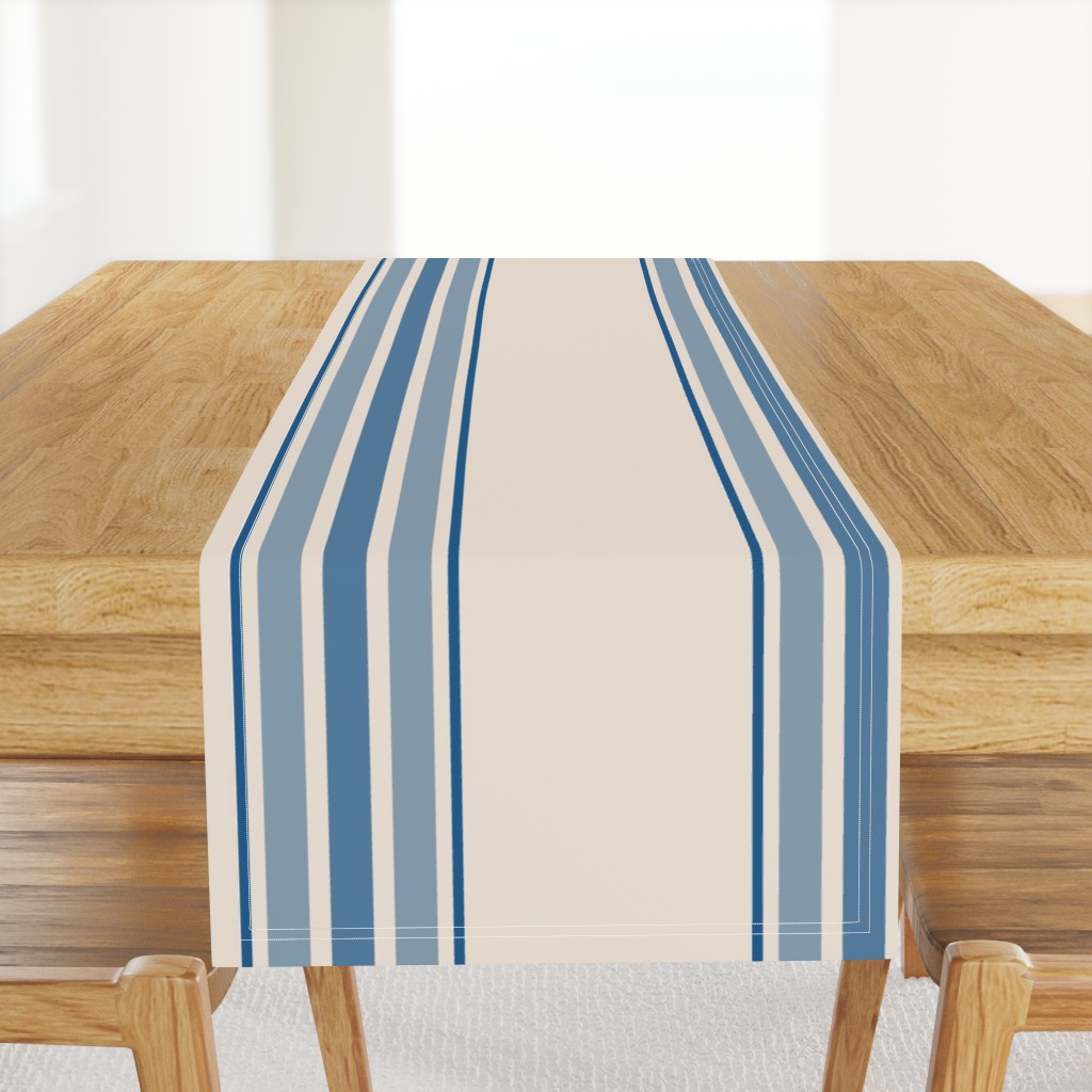 farmhouse ticking stripes in blue and cream