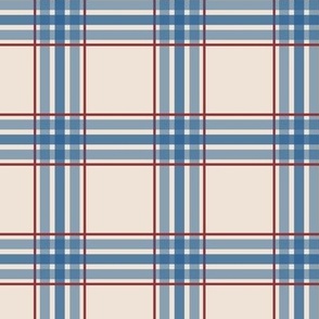 farmhouse plaid in blue and red on cream