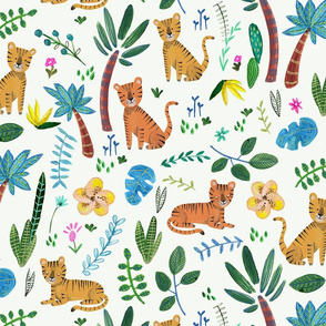 Trendy Tiger Jungle blush green botanical tigers leaves and plants