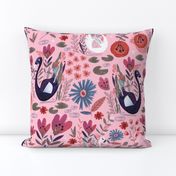 Swans // lily floral pond swans pink purple dark blue navy blue swan bird girls sweet