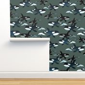 Orcas on Green - Larger Scale