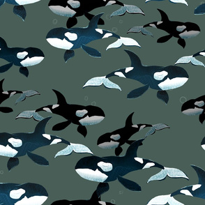 Orcas on Green - Larger Scale