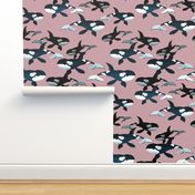 Orcas on Pink - Larger Scale