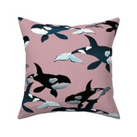 Orcas on Pink - Larger Scale