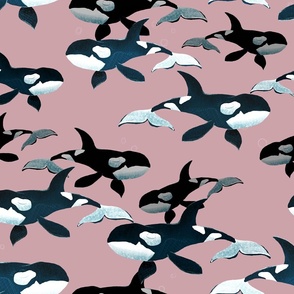 Orcas on Pink - Larger Scale