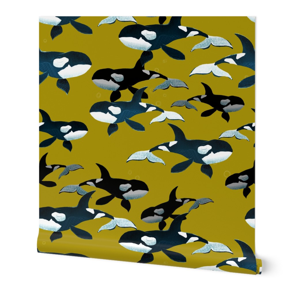 Orcas on Gold - Larger Scale