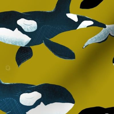 Orcas on Gold - Larger Scale