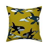Orcas on Gold - Larger Scale