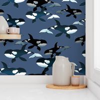 Orcas on Blue - Larger Scale