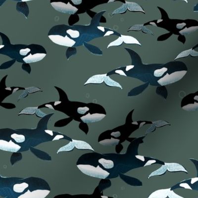 Orcas on Green - Smaller  Scale