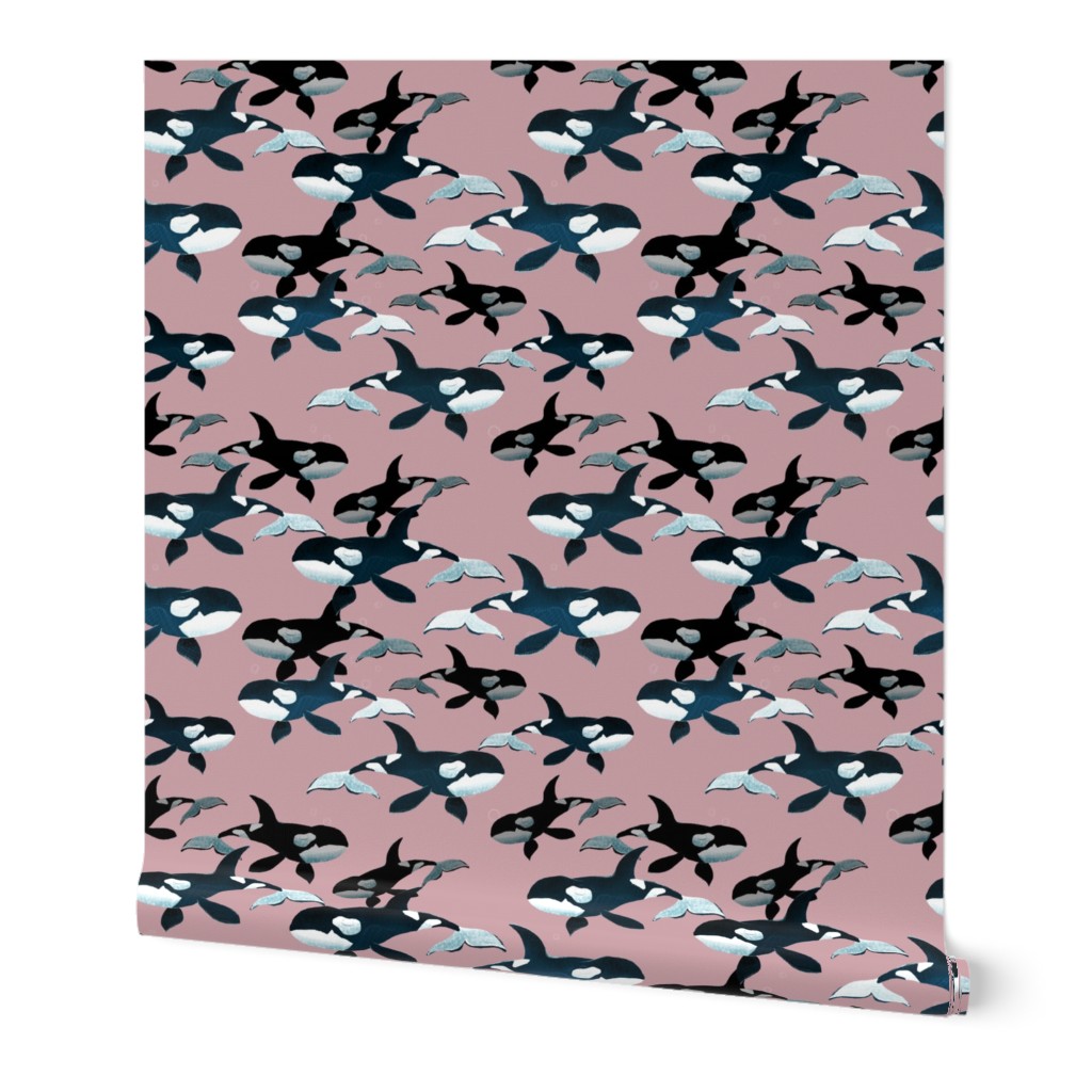 Orcas on Pink - Smaller  Scale