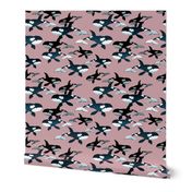 Orcas on Pink - Smaller  Scale