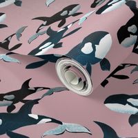 Orcas on Pink - Smaller  Scale