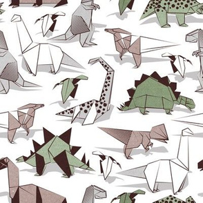 Small scale // Origami dino friends // white background paper green dinosaurs 