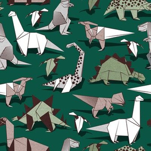 Small scale // Origami dino friends // green background paper green dinosaurs 