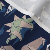 Small scale // Origami dino friends // oxford navy blue background paper green dinosaurs 