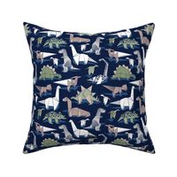 Small scale // Origami dino friends // oxford navy blue background paper green dinosaurs 