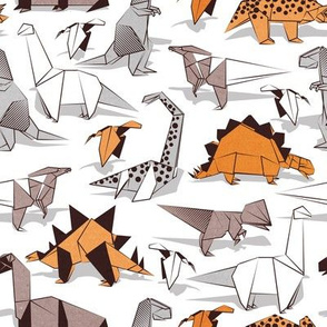 Small scale // Origami dino friends // white background paper green dinosaurs