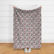 Small scale // Origami dino friends // grey linen texture background paper red dinosaurs 