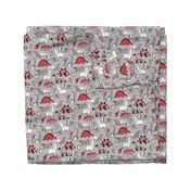 Small scale // Origami dino friends // grey linen texture background paper red dinosaurs 