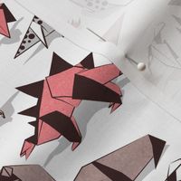 Small scale // Origami dino friends // white background paper red dinosaurs