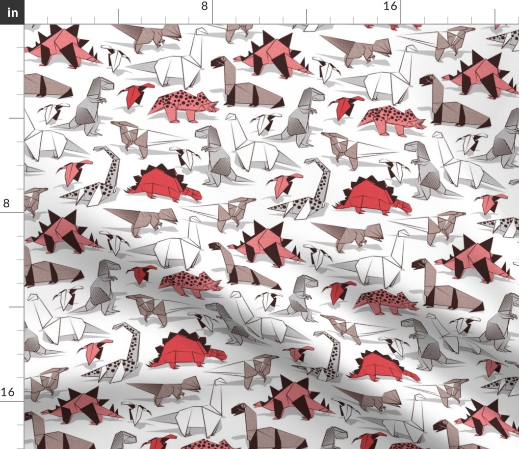 Small scale // Origami dino friends // white background paper red dinosaurs