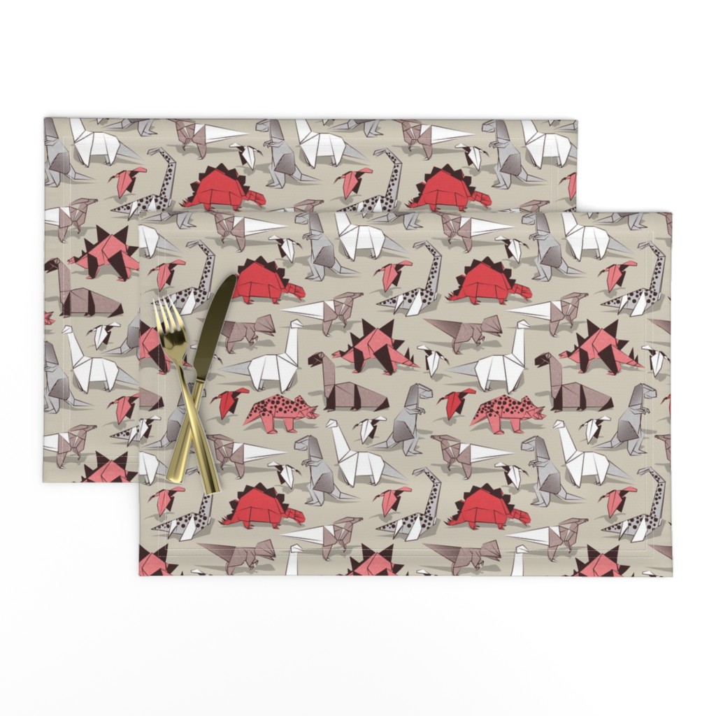 Small scale // Origami dino friends // beige background paper red dinosaurs