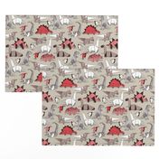 Small scale // Origami dino friends // beige background paper red dinosaurs