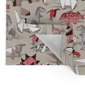 Small scale // Origami dino friends // beige background paper red dinosaurs