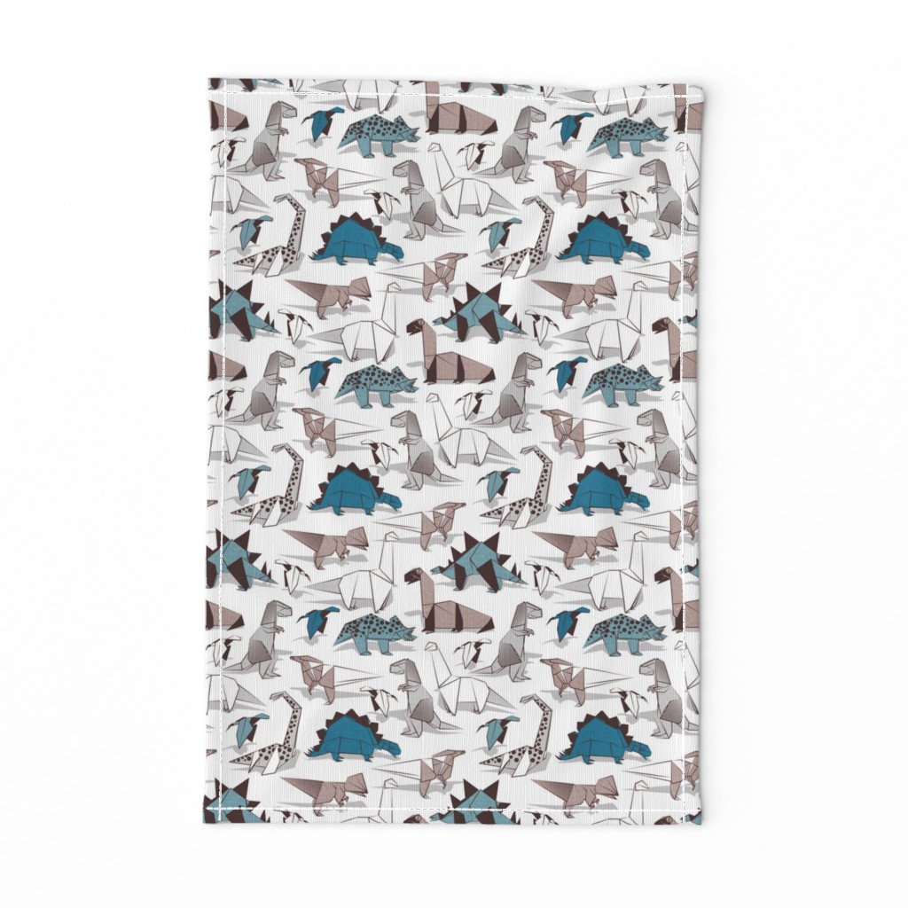 Small scale // Origami dino friends // white background paper blue dinosaurs