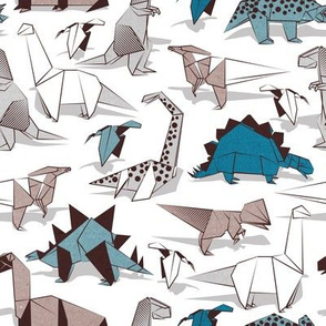 Small scale // Origami dino friends // white background paper blue dinosaurs
