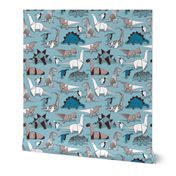 Small scale // Origami dino friends // blue background paper white & blue dinosaurs