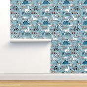 Small scale // Origami dino friends // blue background paper white & blue dinosaurs