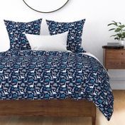 Small scale // Origami dino friends // oxford navy blue background paper blue dinosaurs 