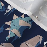 Small scale // Origami dino friends // oxford navy blue background paper blue dinosaurs 