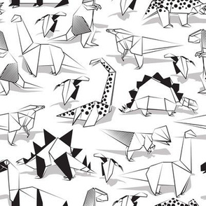 Small scale // Origami dino friends // white background black & white dinosaurs 